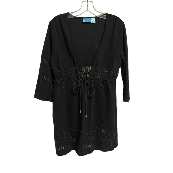 Kim Rogers Black‎ Deep V Cover Up 3/4 Sleeve Size Large Pre-Owned - Picture 1 of 7
